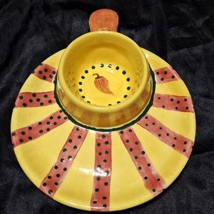 Hand Painted Chip And Dip Plate~Chili Pepper~Salsa~Snack Platter~Mexican